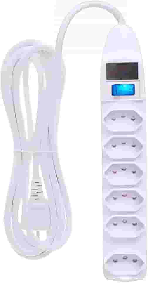 Extensão Elétrica 6 Tomadas com Interruptor, Cabo 3 Metros, Filtro de Linha Bivolt 10A, Proteção com Fusível, Até 2200W, Certificação Inmetro, Régua de Energia Tripolar para Eletrônicos e Escritório