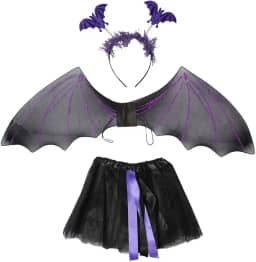 Fantasia Halloween Feminina Adulta Barata Kit Saia com Asa de Morcego