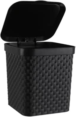 Lixeira Rattan com Tampa para Banheiro e Cozinha, 5 Litros, 19x18x17cm, Preta