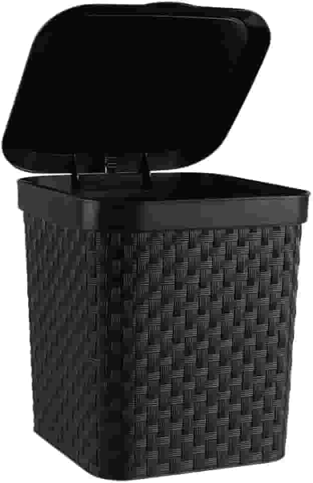 Lixeira Rattan com Tampa para Banheiro e Cozinha, 5 Litros, 19x18x17cm, Preta