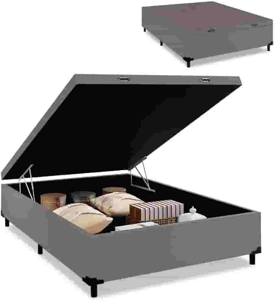 Cama Box com Baú Casal com 41cm de Altura com os Pés Prince Cinza