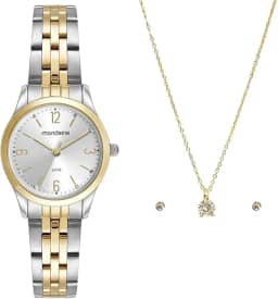 Kit Relógio Mondaine Feminino Bicolor com Semijoia 32720lpmkbe3k1