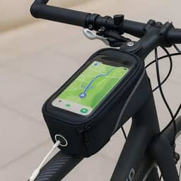 Bolsa de Guidão para Bicicleta com Tela Touch, Impermeável, Porta Celular com Zíper e Saída para Fone, Cinza e Preto