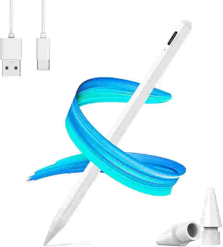 Caneta Pencil UVAIA Para Ipad 6, 7, 8, 9, 10, 11 A16, Air, Mini, Pro - Com Palm Rejection, Ponta de Alta Precisão, Bateria de Longa Duração, Auto-Hibernação e Duas Pontas Extras