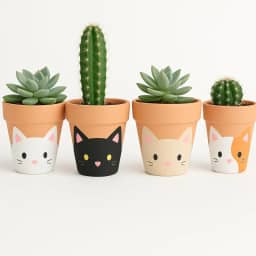 Kit 4 Vasos de Cerâmica Gatinho De Suculentas e Cactos – Decorativos, Feitos à Mão, Estilo Fofo para Jardim, Varanda ou Presente Criativo"