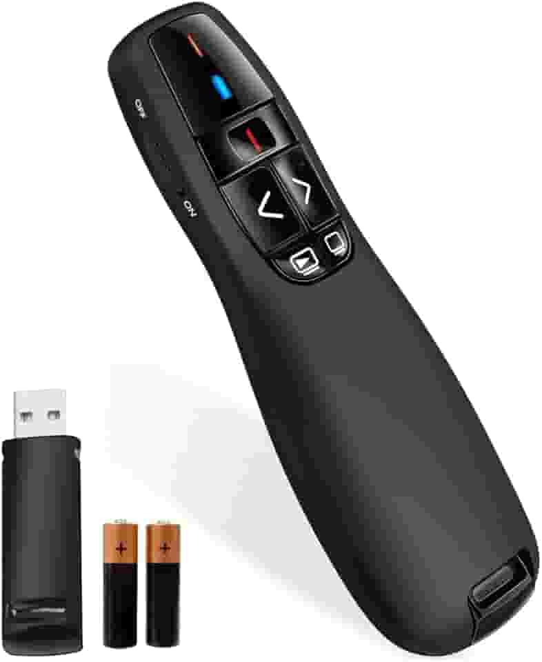 Apresentador Passador de Slides Sem Fio com Laser | 30m Alcance | Controle Laser Sem Fio 2.4G Profissional | Passador de Slides | Laser Vermelho p/Apresentações + 2 Pilhas AAA