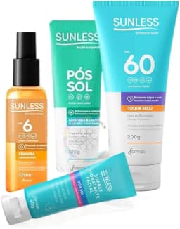 Kit Verão Perfeito: FPS 60 200g, Óleo Bronzeador, Pós-Sol Corporal e Hidratante Facial da Sunless