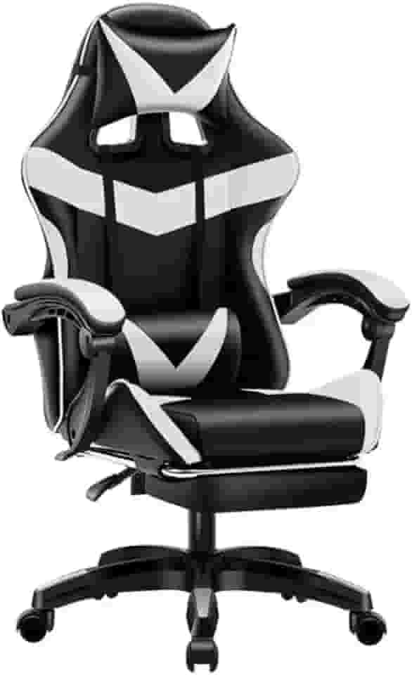 Poltrona Gamer Ergonomica com Apoio para os Pés, Base Giratória e Estofado Profissional, Ideal para Escritório e Jogos (preto e branco)