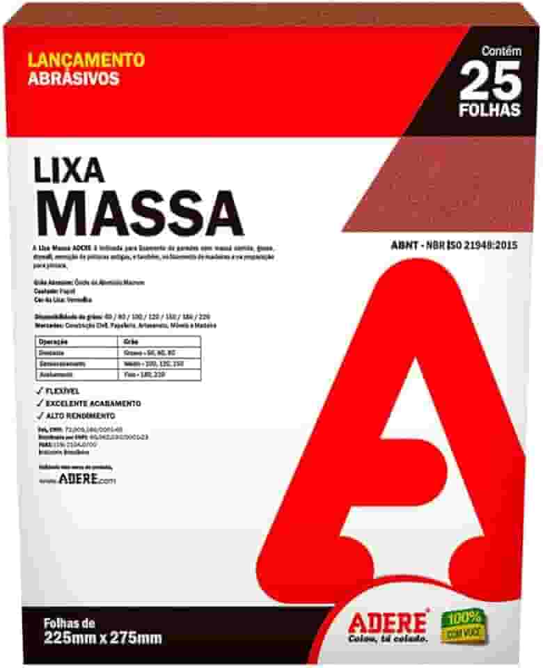 Folha Lixa massa Papel Vermelha Adere Lma100 225mmx275mm - 25 Folhas