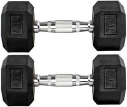 Par Halteres 5kg + 5kg Dumbbell Sextavado Emborrachado Pegada Cromada Gallant (gdb05f3b-pt)