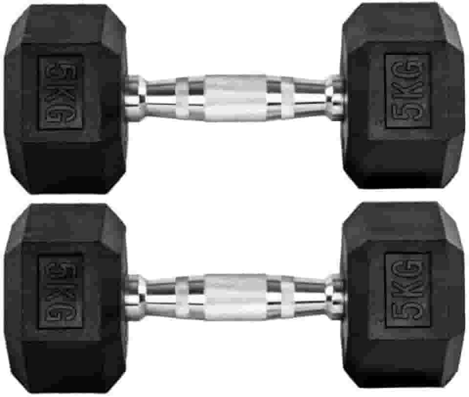 Par Halteres 5kg + 5kg Dumbbell Sextavado Emborrachado Pegada Cromada Gallant (gdb05f3b-pt)