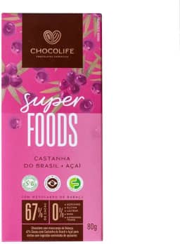 Chocolate Super Foods de Castanha do Brasil e Açaí Chocolife 80g
