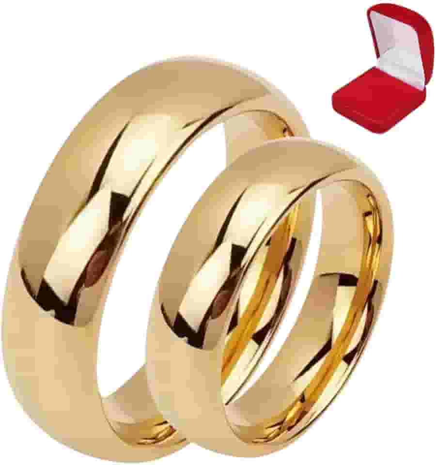 Par de Alianças de Casamento Banhada a Ouro 18k Noivado Premium 6mm Lisas Extra Luxo Original