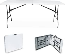 JARDIMANÍA – Mesa Portátil de Plástico 1,80 Metros – Fechamento Tipo Pasta – Portátil, Resistente – Amplo Espaço – Multiusos – Suporta até 150 kg – 6 a 8 Pessoas – 180 x 70 x 75.