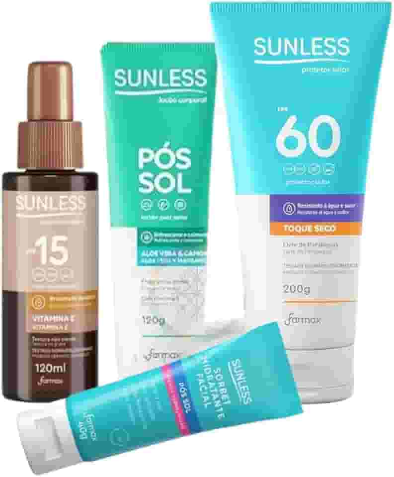 Kit Verão Perfeito: FPS 60 200g, Loção Bronzeadora, Pós-Sol Corporal e Hidratante Facial da Sunless