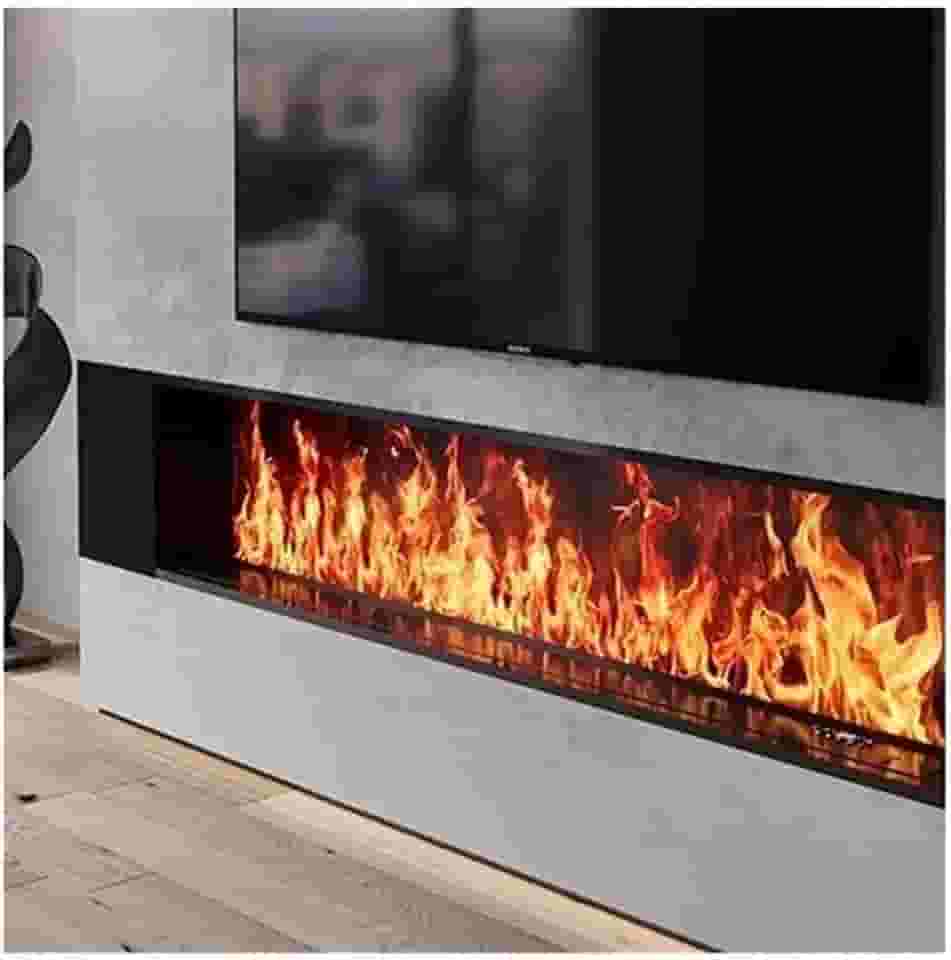 Lareira Decorativa Lareira elétrica embutida a vapor de água, chama atomizada realista 3D, controle remoto/por toque, temporizador, ajuste, preta(Pequeno)