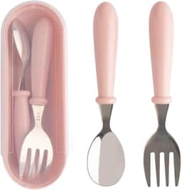 Jogo Talheres Colher Garfo Inox Infantil Kit Com Estojo Bebê, introdução alimentar, passeios e viagens, Rosa - Clink