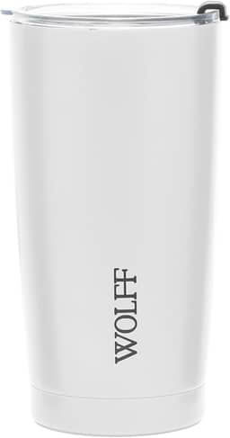WOLFF - Copo Térmico de Aço Inox Parede Dupla Com Tampa 600ml Branco - Para Viagem - Mantém a Bebida na Temperatura Ideal