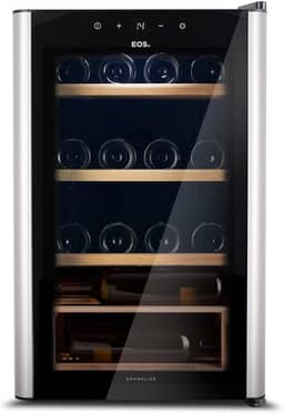 Adega Climatizada 22 Garrafas Eos Premium com Porta de Vidro e Inox Prateleira de Madeira com Compressor Eac24im 220v