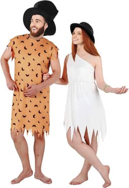 2 peças de fantasias de Halloween para casais para adultos, cosplay familiar, homem das cavernas, fantasia de casal para homens e mulheres, para festa de Halloween, Laranja, branco, 1