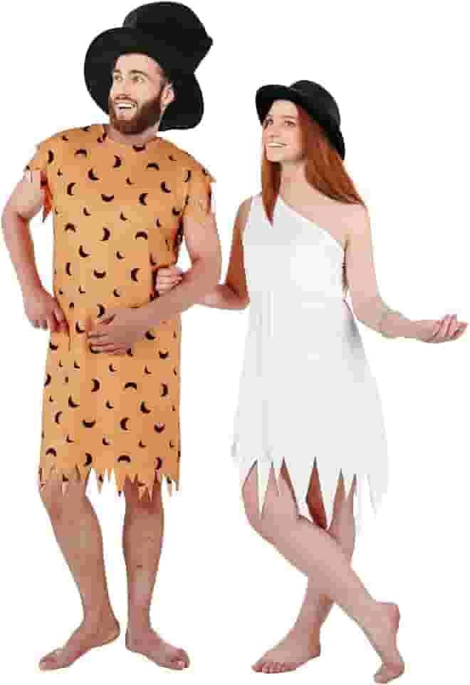 2 peças de fantasias de Halloween para casais para adultos, cosplay familiar, homem das cavernas, fantasia de casal para homens e mulheres, para festa de Halloween, Laranja, branco, 1