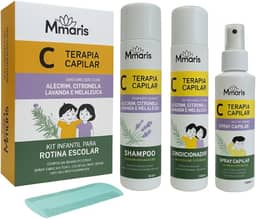 Kit Shampoo Condicionador Spray Terapia Capilar M MariS Rotina Escolar Uso Diário + Pente Fino Combate Piolhos e Lêndeas