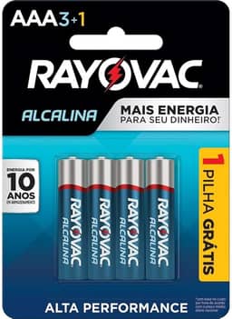 Pilha, Rayovac, Alcalina 20324, Azul, AAA, Palito, Pacote de 4