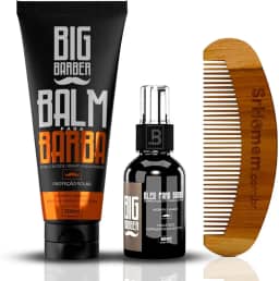 Kit Balm e Óleo + Pente Curvo Madeira Para Barba Big Barber