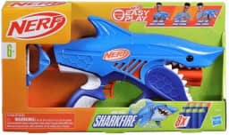 Nerf Jr Wild Sharkfire – Lançador com design de tubarão em plástico azul e laranja, com 8 dardos de espuma, brinquedos de Natal para crianças a partir de 6 anos