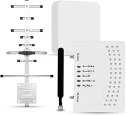 Amplificador de celular para casa e várias salas, amplificador de sinal de celular com 2 antenas internas para banda 66/2/4/5/12/17/13/25, até 6000 m², Boost 4G 5G LTE para todas as operadoras dos EUA