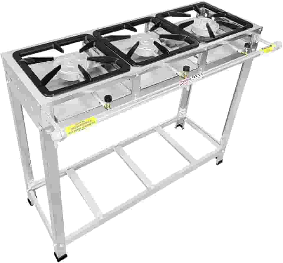 Fogão Industrial 3 Bocas, Alta Pressão, Inox, Queimadores Caulim 125mm