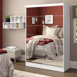 Guarda-roupa Solteiro Madesa Luke 2 Portas de Correr de Espelho - Branco