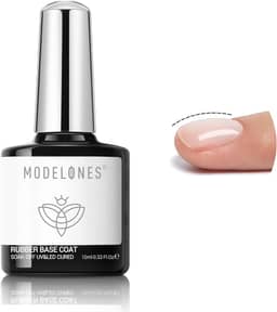 Modelones Base em Gel Borracha para Unhas, Esmalte em Gel Transparente com Base em Borracha para Fortalecimento/Construção/Aprimoramento/Reforço, Longa Duração, Proteção com Fibras, Removível com Acetona, UV e LED, Ideal para Unhas Finas e Fracas