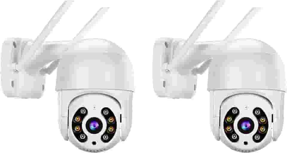 KIT 2 Câmeras de Segurança Domo WiFi PTZ externa, Câmera IP sem fio com visão de 360°, Visão noturna colorida, Áudio bidirecional, Detecção de movimento, Alerta de atividade - BELLA NET