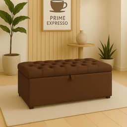 Puff Baú Pé De Cama 90 Cm Sued Capitone Armazenamento Quarto Decorativo Confortável(Marrom,Tampa Capitonê 4 cm De Altura)