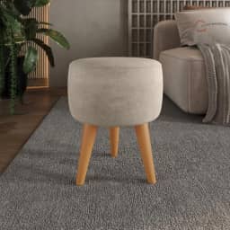 Puff Redondo Banqueta Estofada Decorativa Pé Palito (Bege)