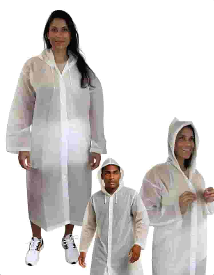 Kit 2 Capa De Chuva EVA Com Capuz Transparente Unissex Impermeável Reforçada Fechamento Botão Feminina Masculina Poncho Reutilizavel Para Evento Show