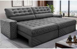 Sofá Retrátil e Reclinável 2,30m Molas Ensacadas Max Spring Velusoft Cinza Cama Inbox
