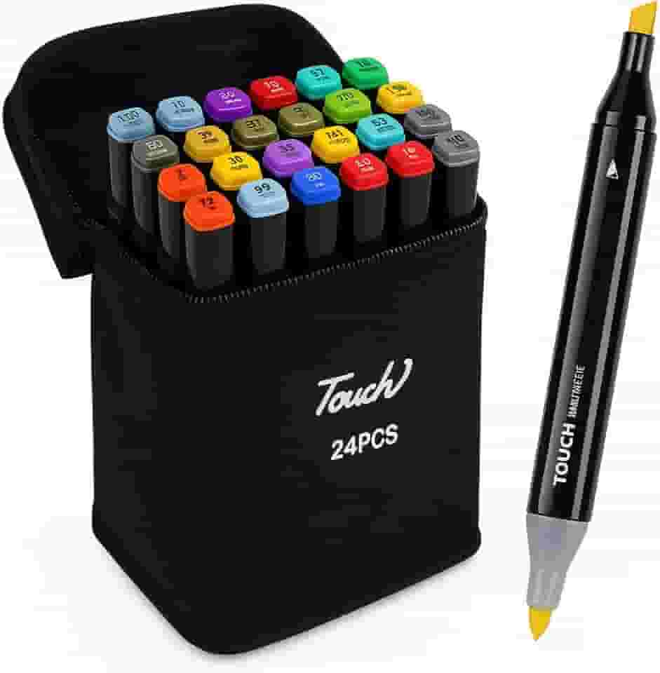 Conjunto de Canetas Marcadores Artísticos para Colorir Desenho Professional, Pontas Duplas, Codificados por Cores, Segurança Garantida, Caixa de Bônus - Estudantes Adultos - 24 CORES - Premium