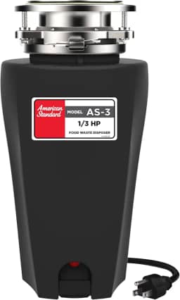 American Standard 10-US-AS-3 Sistema de moagem de resíduos alimentares de aço inoxidável anticongestionamento, linha fina, 1/3 HP, preto