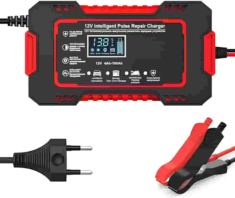 Carregador Inteligente de Bateria 12V Automotivo com Display Digital, Função Reparadora, Proteção de Segurança e Compatível com Carros e Motos - Pratiarejo®