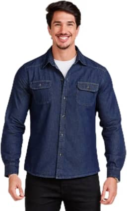 Camisa Social Jeans Slim Manga Longa
