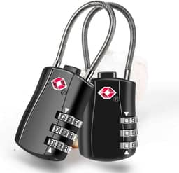 Pacote com 2 cadeados de bagagem aprovados pela TSA, cadeado de cabo de viagem combinado, cadeado impermeável de 3 dígitos, bloqueio reinicializável sem chave aceito pela TSA para armários, bolsas