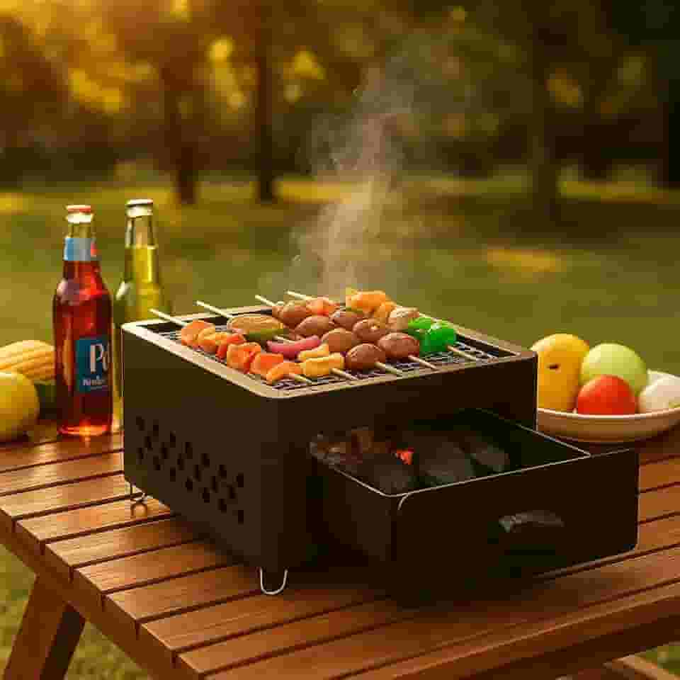 Churrasqueira Portátil À Carvão Premium Em Ferro, Com Gaveta Para Cinzas, Ventilação Lateral, Ideal Para Camping, Piqueniques E Churrasco Ao Ar Livre, Marca VARENZIA