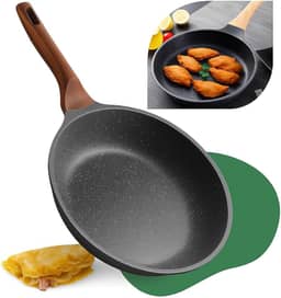 Frigideira Grande 24cm Em Cerâmica Cabo De Madeira Fundo Indução Fogão a Gás Elétrico e Indução Saudável Frita Sem Usar Óleo Durável Premium