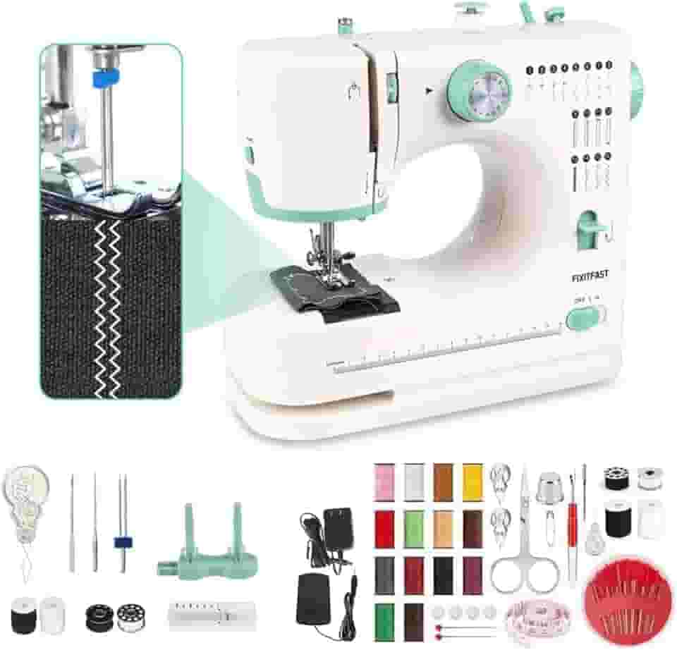 Mini Máquina de Costura Dual-Speed, 16 Modos de Costura, Agulha Dupla, Máquina de Costura Portátil, Para Iniciantes e Profissionais, Ideal para Reparos, Artesanato e Projetos DIY(100-240V)