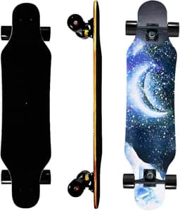 Mini Cruiser Longboard, skate de roda larga de 78 cm, skate estável para iniciantes e fácil de controlar, adequado para passeios em parques e ruas, padrão de chama exclusivo