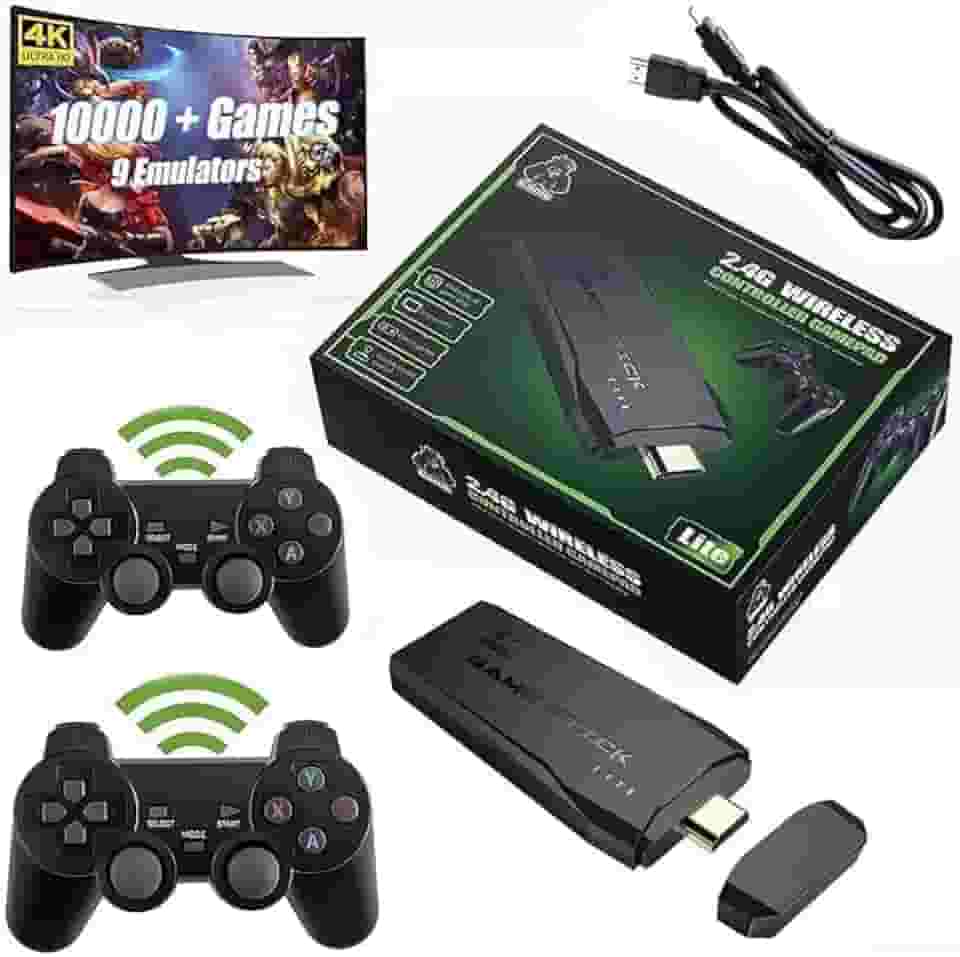 PRONLINE – Console de videogame para TV, controle sem fio de 2,4 g, USB embutido 10.000 Classic, 9 emuladores clássicos, saída HDMI para TV com controles sem fio duplos de 2,4 G – Jogos 4K Ultra HD