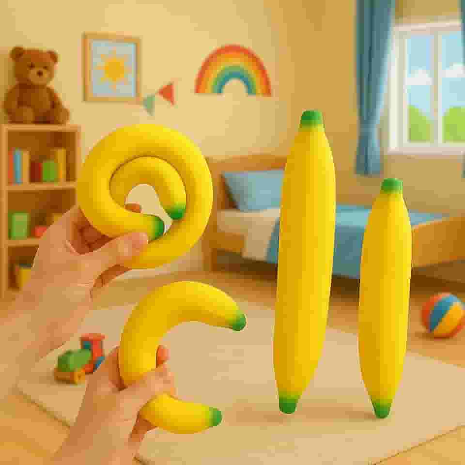 Banana Anti-Stress Elástica Fidget Toy Divertido 🍌 – Brinquedo Sensorial Squeeze de Borracha Macia para Aliviar Ansiedade, Estresse e TDAH – Anti Estresse Adulto e Infantil
