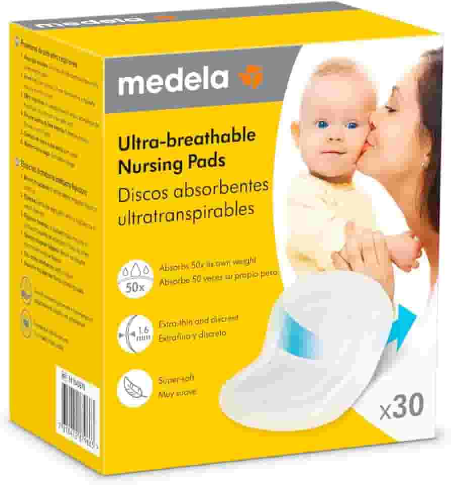 Absorventes Descartáveis para Seios Ultra Respiráveis Medela | Altamente Absorventes, Respiráveis e Discretos para maior Conforto, 30 unidades/caixa